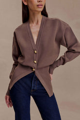 Amanda Statement Button Knit Cardigan - Cacao Brown
